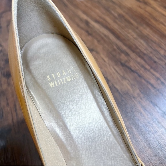 Stuart Weitzman • Turalu pumps heels tan patent leather grosgrain knot peep toe - Picture 5 of 12